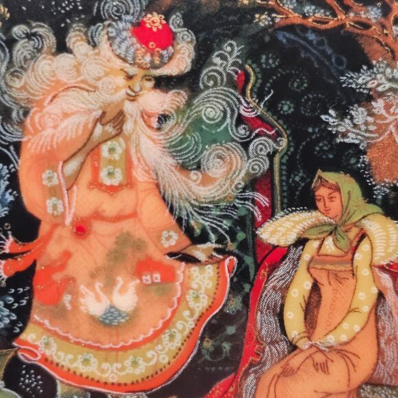 Hand-painted 1990 Traditional Palekh Russian Folklore Trinket Box - Jewelry Box - Picture 7 of 10